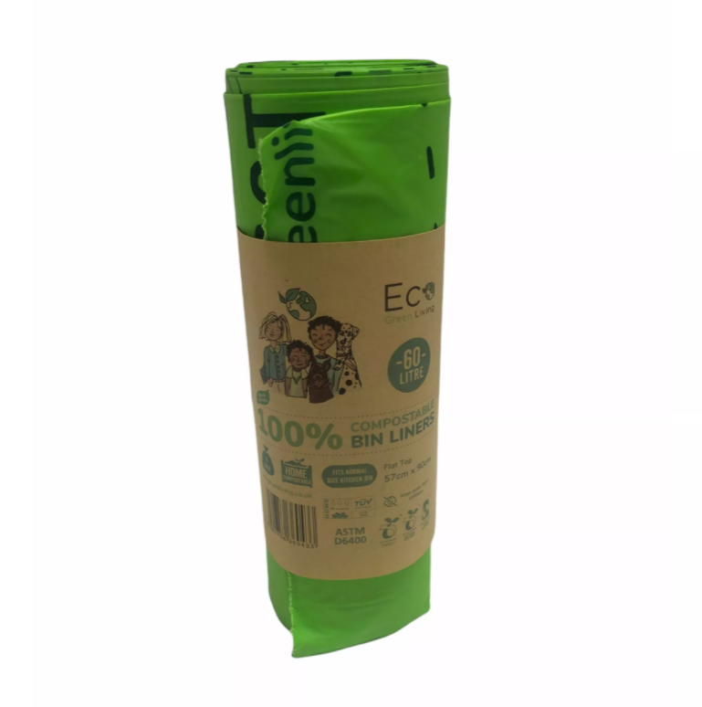 Eco Green Living 60L Compostable Waste Bags | 1 Roll of 10 Bags